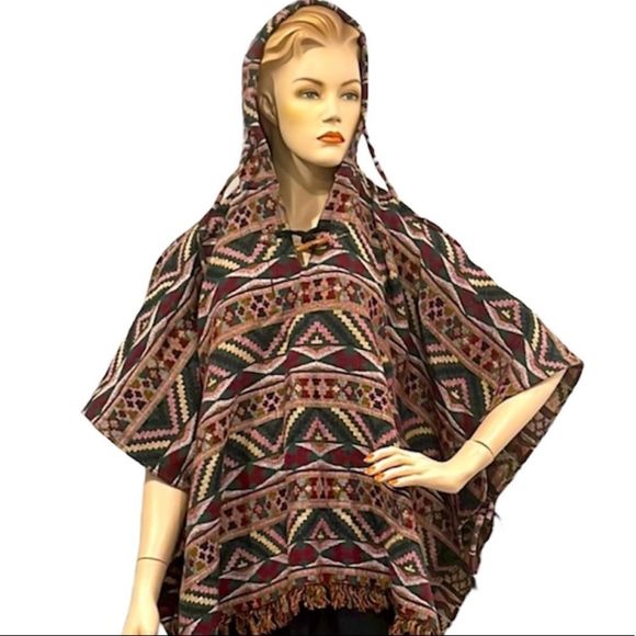 Vintage Boho Hooded Poncho - Picture 2 of 16